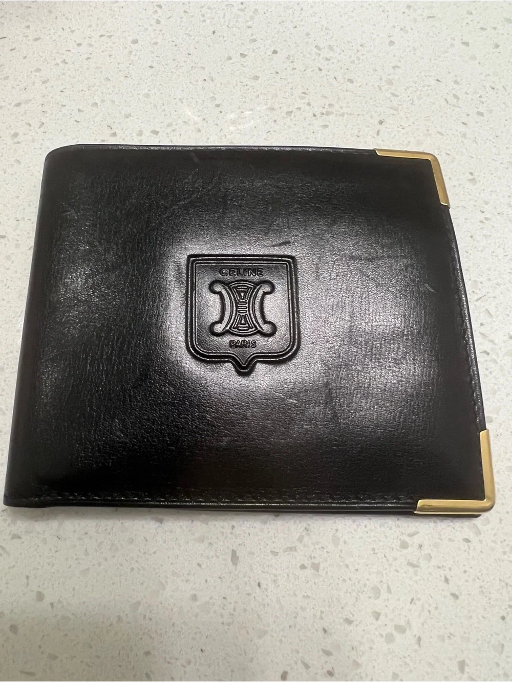 Vintage Celine Triomphe Bifold Wallet with Gold Corner Hardware